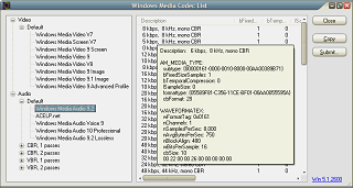 Windows Media Codec List Screenshot
